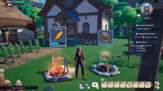 Screenshot of campfire recipes in Palia