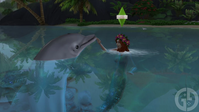 Screenshot of a mermaid Sim in The sims 4