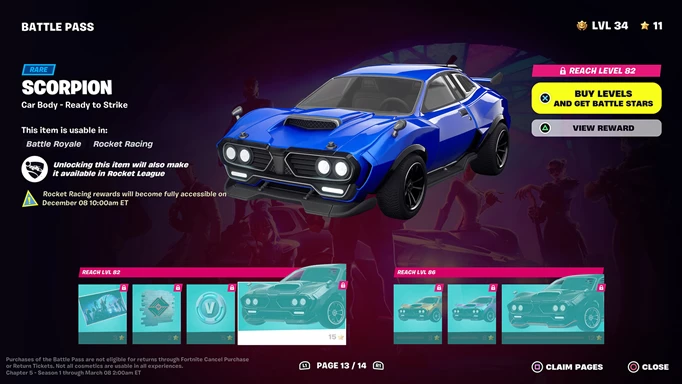 A car in the Fortnite Rocket Racing Battle Pass