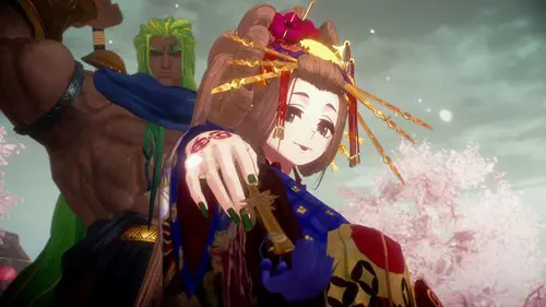 Takao Dayu and a Berserker, one of the masters and heroes in Fate/Samurai Remnant