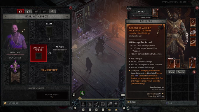 Upgrading the weapon in Diablo 4