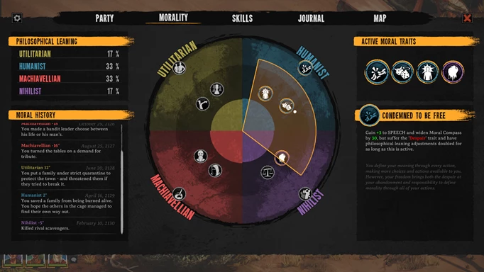 an image of the Broken Roads Moral Compass screen