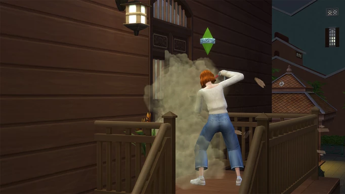 A Sim breaking in in The Sims 4 For Rent