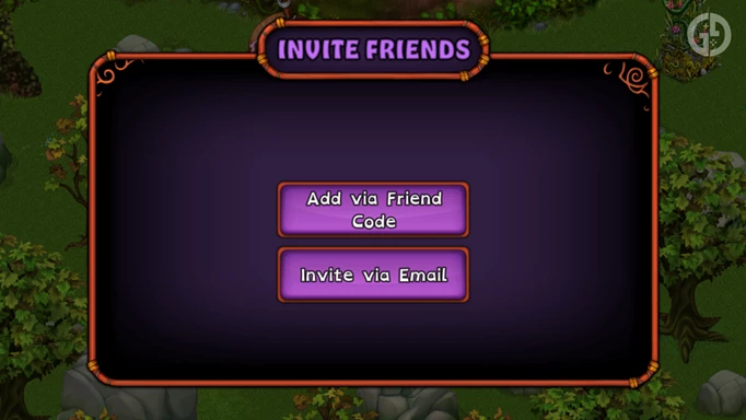 The friend codes screen in My Singing Monsters