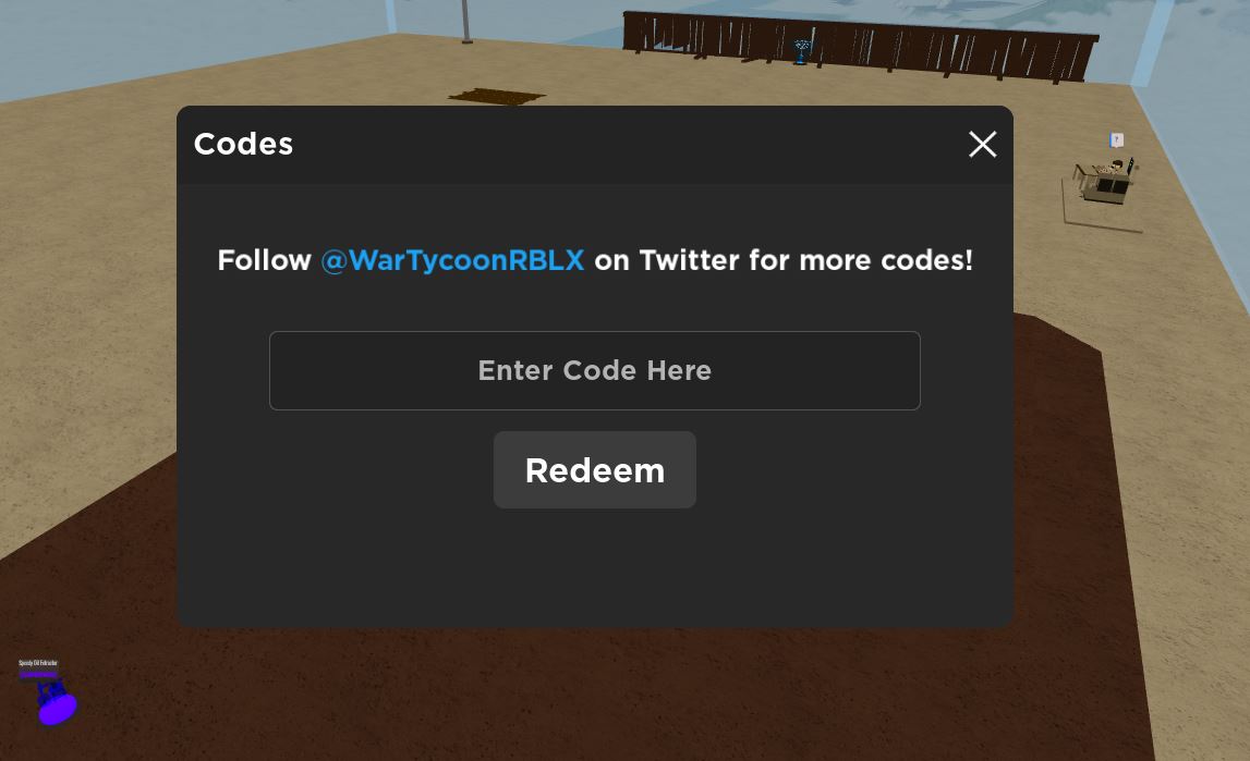 screenshot showing how to redeem War Tycoon Codes