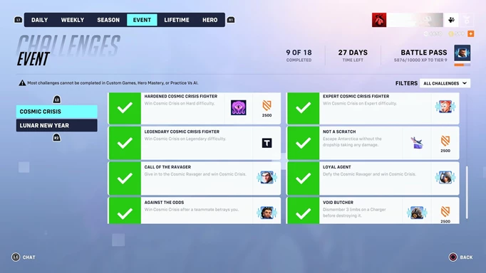 Some of the Cosmic Crisis challenges in Overwatch 2
