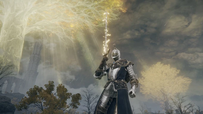 A player uses a sword imbued with lightning in Elden Ring.