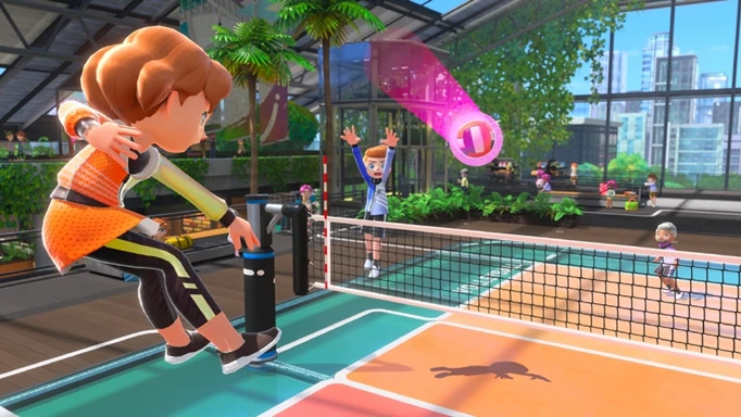 A quick spike in Nintendo Switch Sports volleyball.