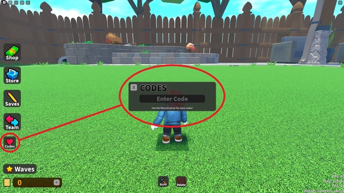 Screenshot showing you how to redeem Toy Defense codes