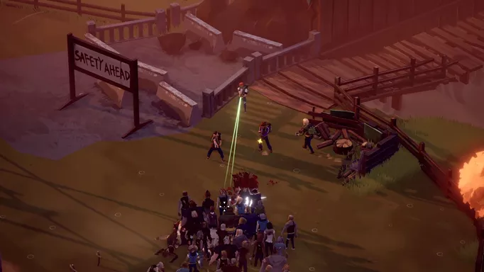 A player shooting into a horde of zombies in The Walking Dead: Betrayal.