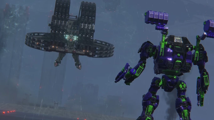 Image of the player mech and Balteus in Armored Core 6