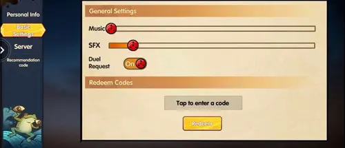 The code redemption section of Rasengan Rivals