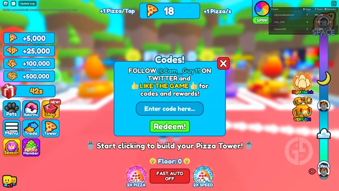 an image showing how to redeem 1 Pizza Per Second codes