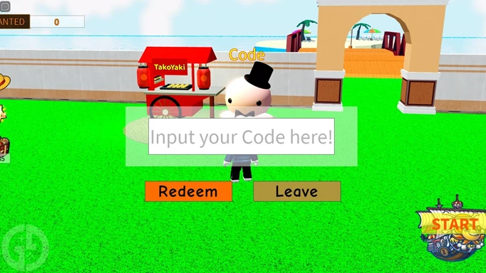 The code redemption screen in One Piece Tower Defense for Roblox