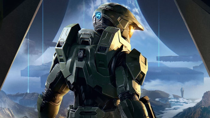 Master Chief as he appears in the key art for Halo: Infinite.