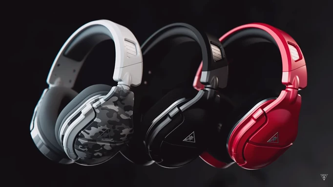 Image shows  camo, black and red versions of the Turtle Beach Stealth 600 headset