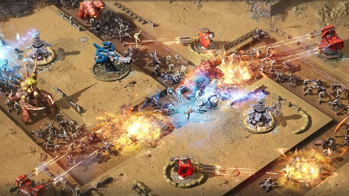 Key art from Age of Origins showing enemies within a desert trench