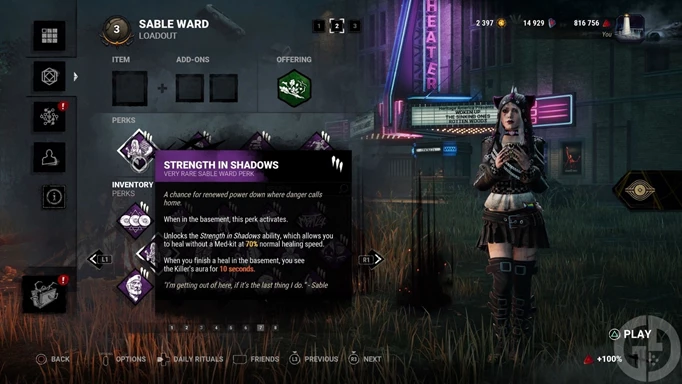 Sable Ward's Strength in Shadows Perk in Dead by Daylight