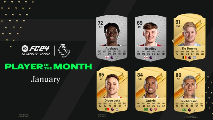 Image showing the shortlist of players nominated for the January Premier League POTM award