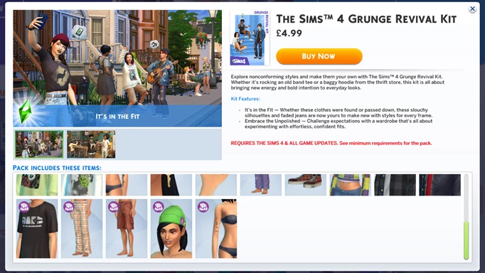 DLC items for the Sims 4 Grunge Revival Kit