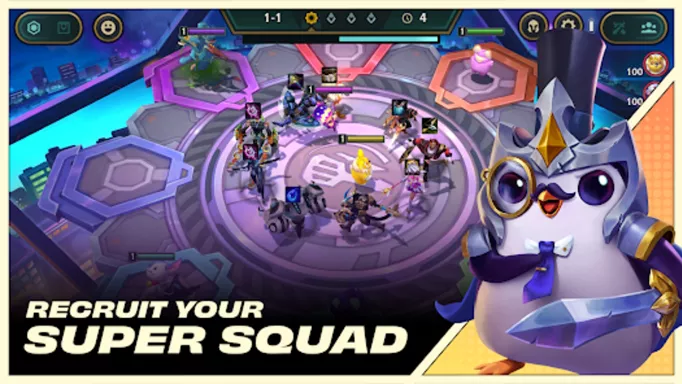 Gameplay cover art for Teamfight Tactics with the text "recruit your super squad"