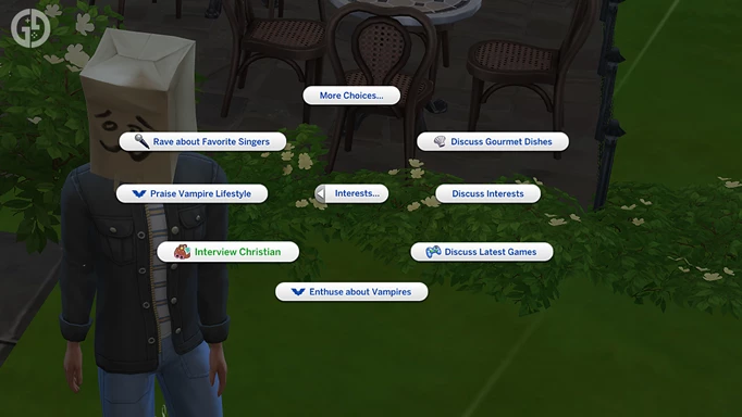 Interaction menu in The Sims 4