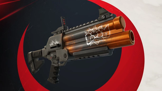 A promotional image for the Sticky Grenade Launcher in Fortnite
