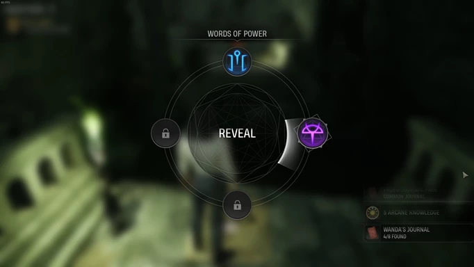 a screenshot of the Midnight Suns words of power menu showing the Reveal word of power