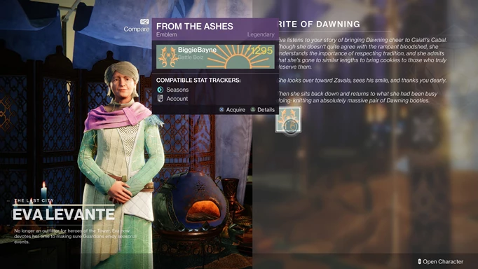 Eva Levante will reward you for completing the Rite of Dawning Destiny 2.