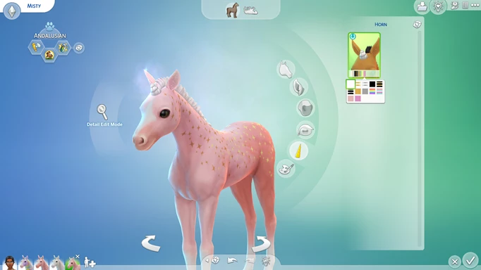 Image of a Unicorn foal in CAS in The Sims 4 Horse Ranch