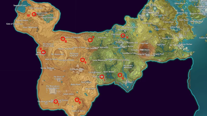 Tất cả các vị trí bản đồ của Sumeru of Strine of Streps trong Genshin Impact