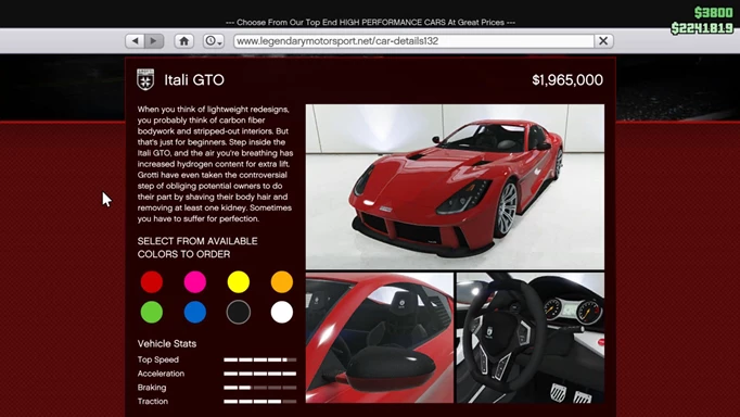 The Itali GTO is one of the fastest cars in GTA Online 2022.