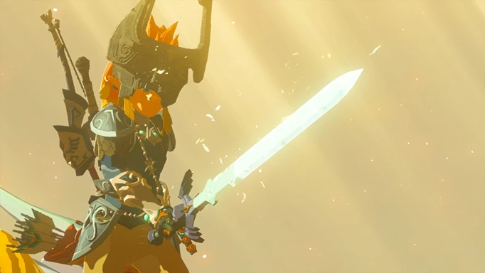 Link holding the master sword in Tears of the Kingdom.