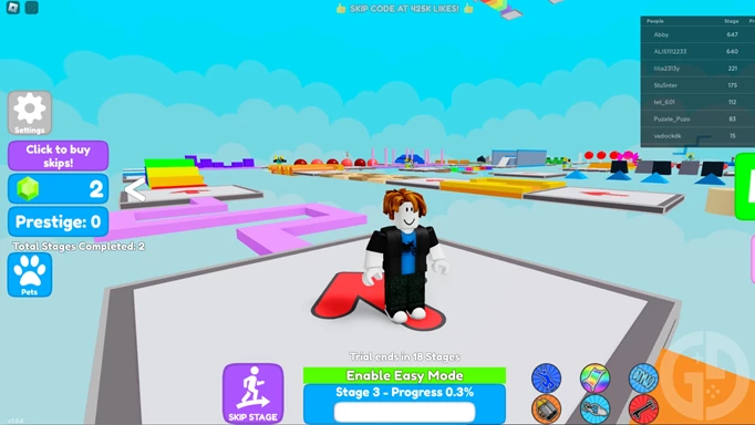 Playing the first stage in Mega Easy Obby on Roblox