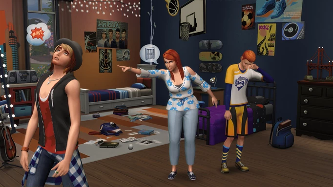 Three Sims are having an argument in their apartment