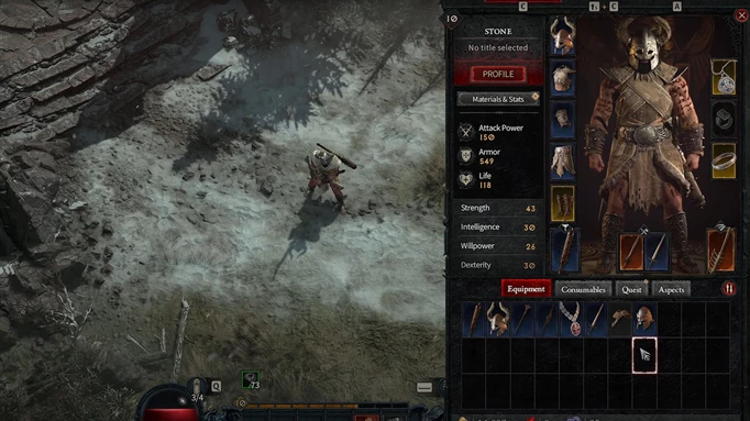screenshot showing a barbarian in diablo 4 in the character menu