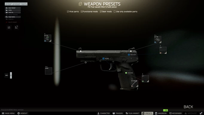 Изображение экрана осмотра FN Five-seveN, одного из лучших орудий в Escape From Tarkov.