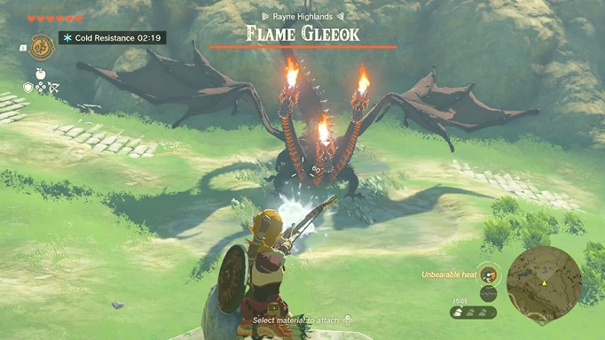 Link uses an ice arrow against the Flame Gleeok in Zelda: Tears of the Kingdom