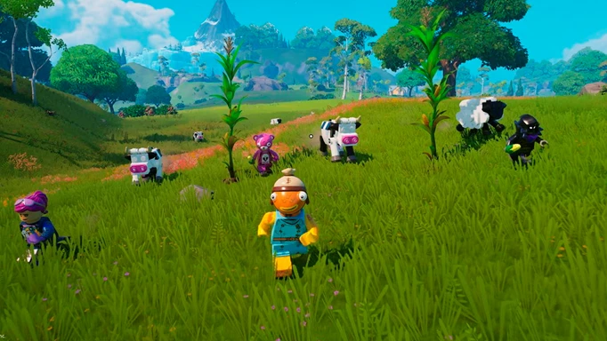 LEGO Fortnite characters running around the map