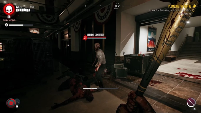 изображение игрового процесса, показывающее зомби Serling Concierge в Dead Island 2.