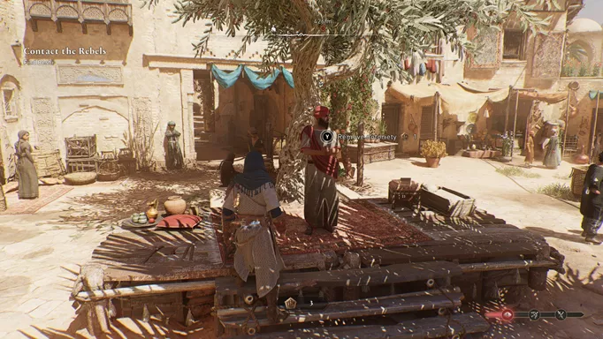 an image showing how to reduce notoriety in Assassin's Creed: Mirage by bribing a Munadi