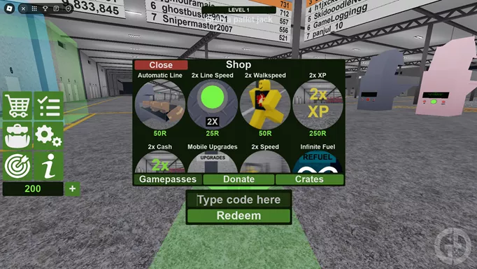 image of the Forklift Simulator code screen