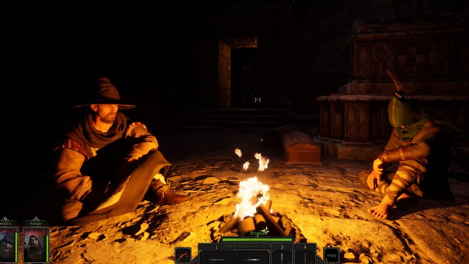 Dark and Darker on console: Characters sitting around a fire