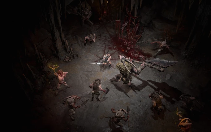 Warrior fighting in Diablo 4 against a hoarde of enemies