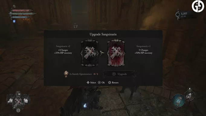 Screenshot showing how you upgrade the Sanguinarix in Lords of the Fallen