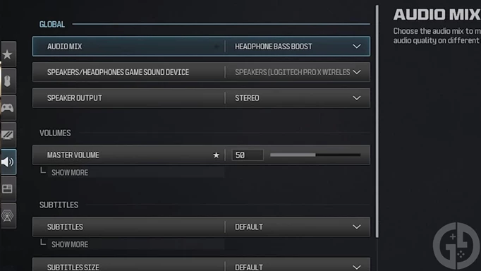 The audio settings options in Modern Warfare 3