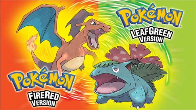 Key art from Pokémon Fire Red and Pokémon Leaf Green, showing Charizard and Venusaur