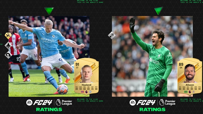 Image of the Haaland and Alisson ratings in EA FC 24