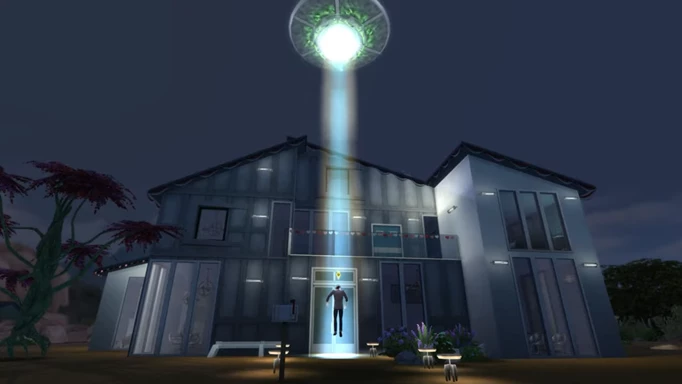 UFO taking a sim away in The Sims 4