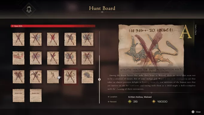 The Beagle infamous mark on the hunt board in Final Fantasy 16